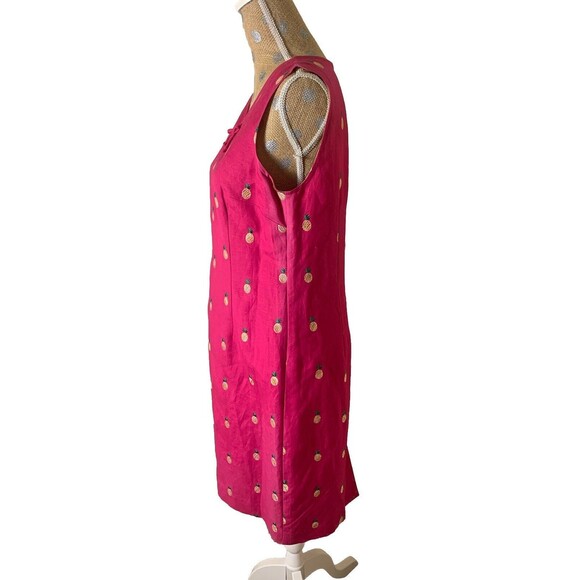 Talbots VtG Pink Pineapple Linen Blend Dress Embroidered Dress USA Summer 8 - Picture 4 of 14